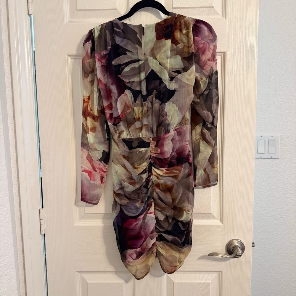 Express Multicolor Floral Ruched Mini Dress - Picture 3 of 4